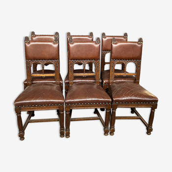 Chaises de style Renaissance-chêne et cuir