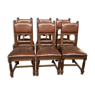 Renaissance-oak and leather style chairs