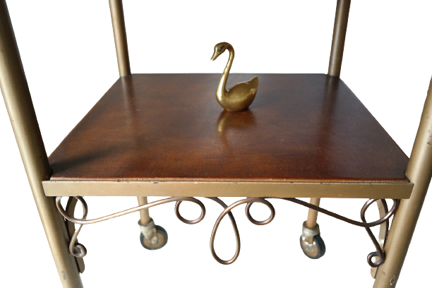 Vintage 50s wooden and metal rolling side table