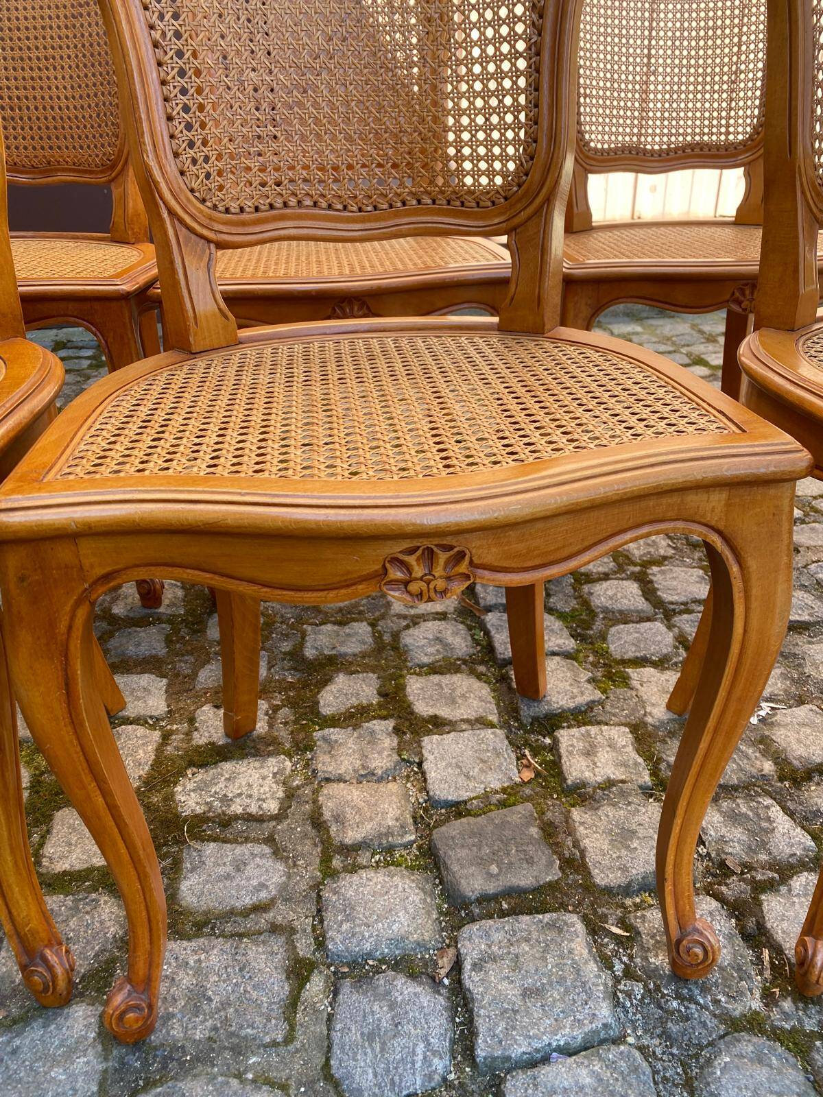 6 Louis XV style caned chairs in solid wood