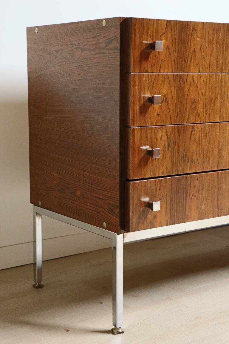 Vintage sideboard by Luigi Bartolini in rosewood and chrome metal, 1960
