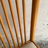 Set of 4 Scandinavian light wood dining chairs with beige polyester upholstered seats