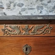 Antique commode, walnut and oak, marble top, 3 drawers, France circa 1820–1850.