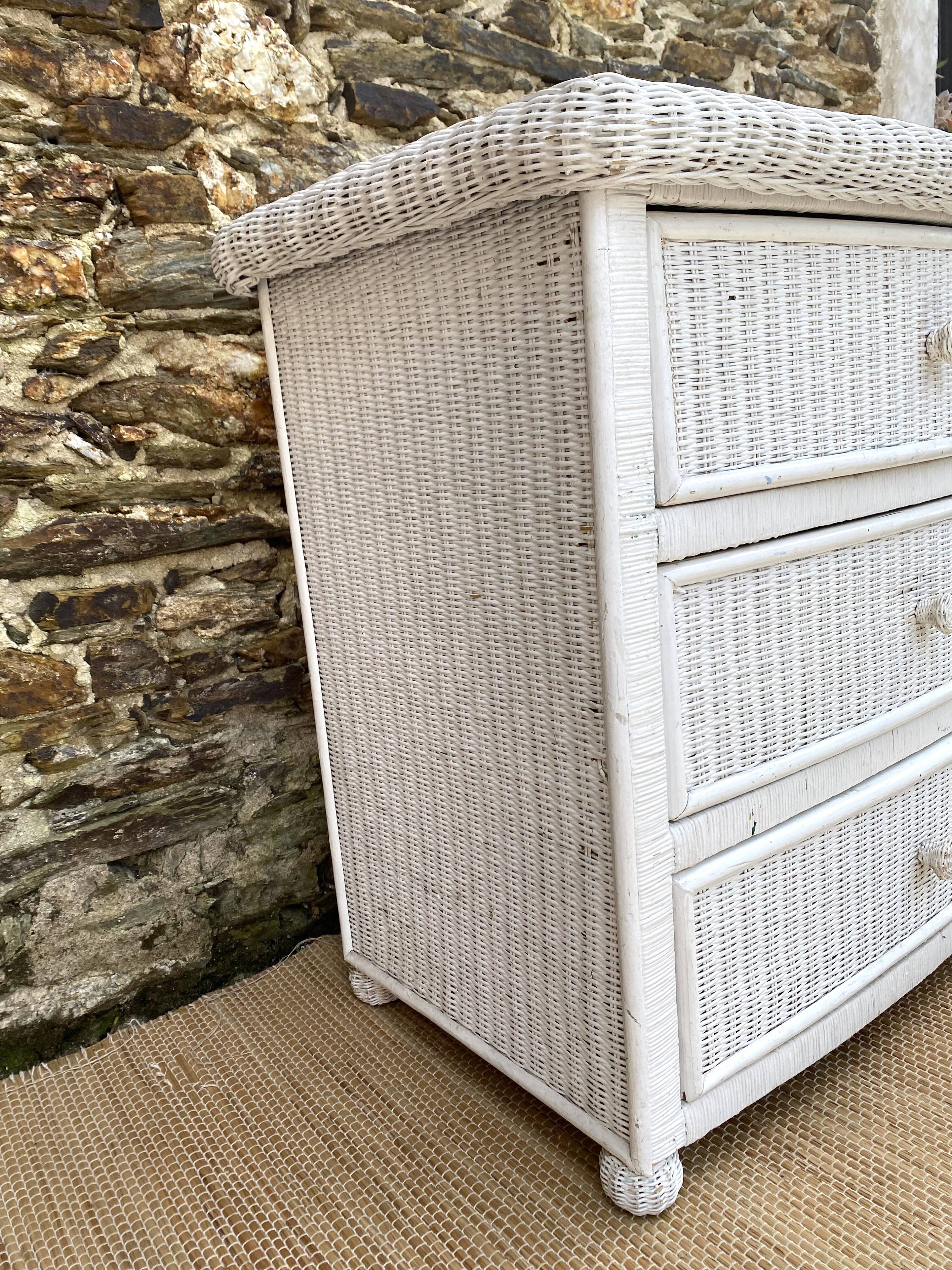 80s rattan chest of drawers