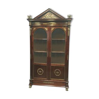 Two-door Empire style showcase bookcase in mahogany and bronze
