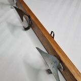 Coat rack in brass and wood, 4 double hooks colored vintage, 76 cm
