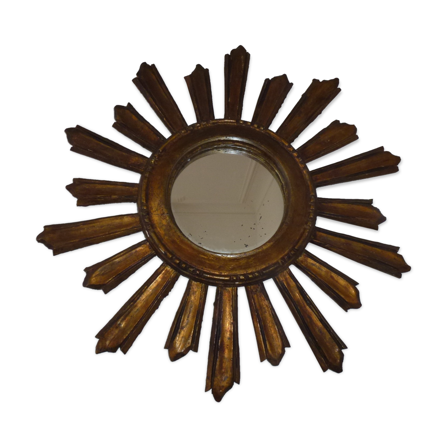 Old sun mirror gilded carved wood 50s-60s 49cm