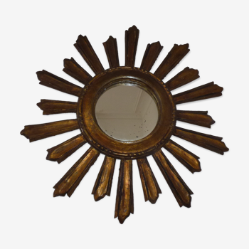 Miroir soleil bois sculpté doré années 50-60 49cm