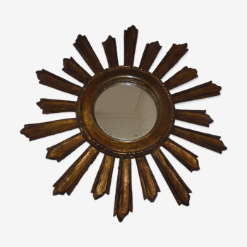 Old sun mirror gilded carved wood 50s-60s 49cm