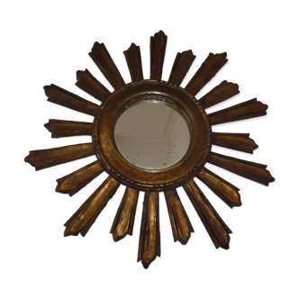 Old sun mirror gilded carved wood 50s-60s 49cm