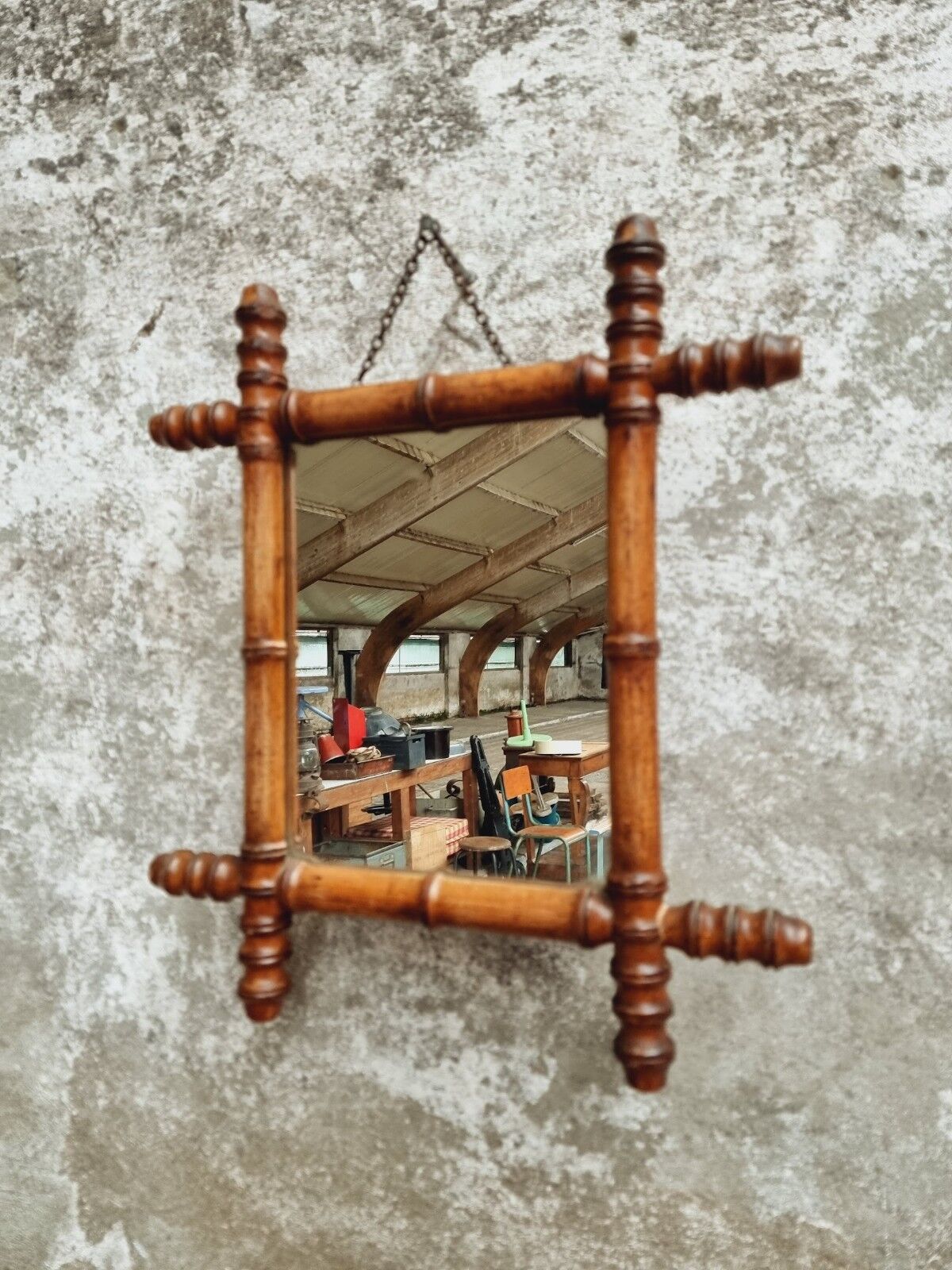 Vintage mirror faux bamboo 39x44cm