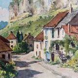 Watercolor Painting Jeep Nefkens (1926/1999) Watercolor Village on the edge of the cliff