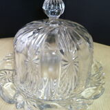 Old cheese bell on its molded pressed glass tray