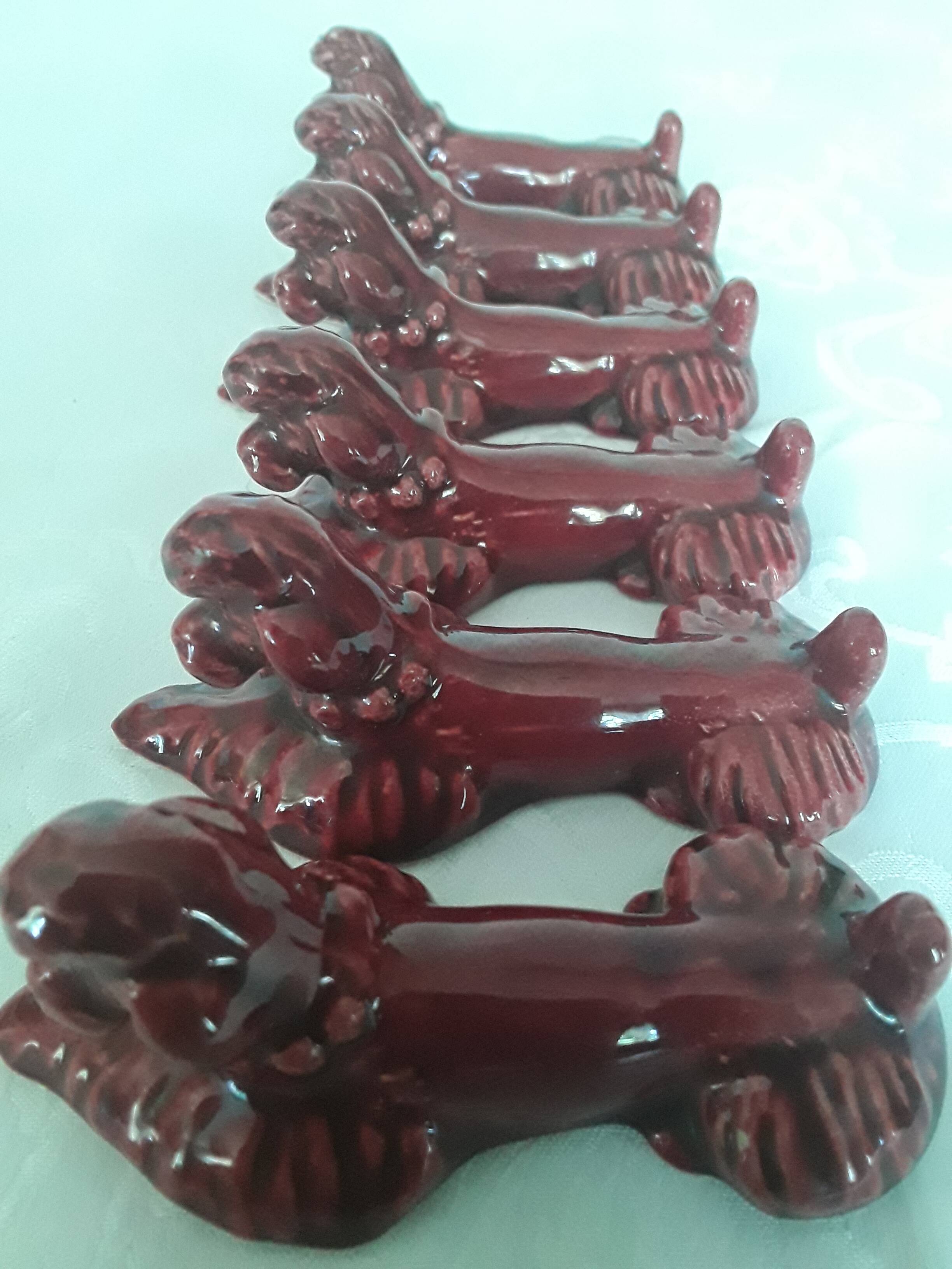 6 ceramic poodle dog knife holders