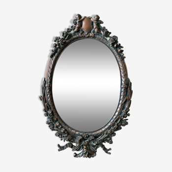 Ancien miroir en bronze ange, 35x23 cm