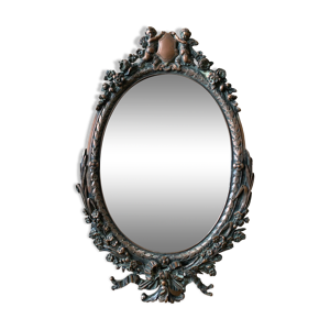 Ancien miroir en bronze ange, 35x23
