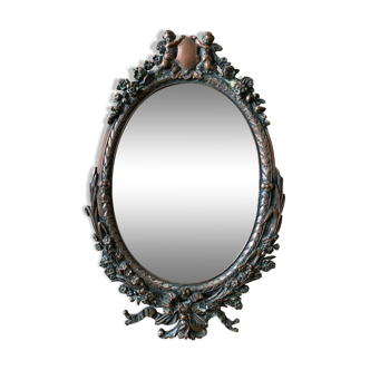 Ancien miroir en bronze ange, 35x23 cm