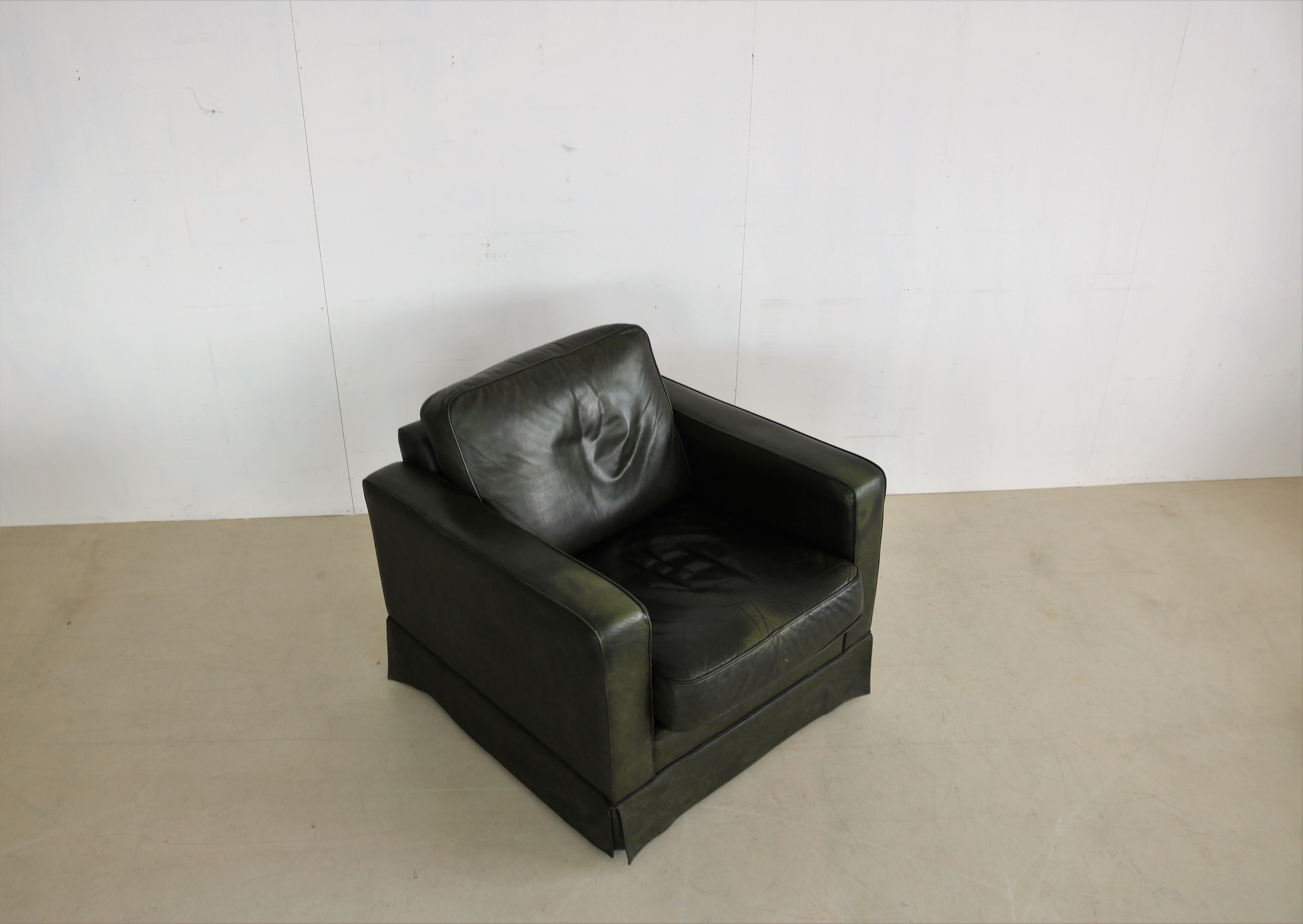 vintage green leather club chair