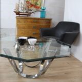 Table basse verre et chrome de roger spunger pour dunbar 1960 us