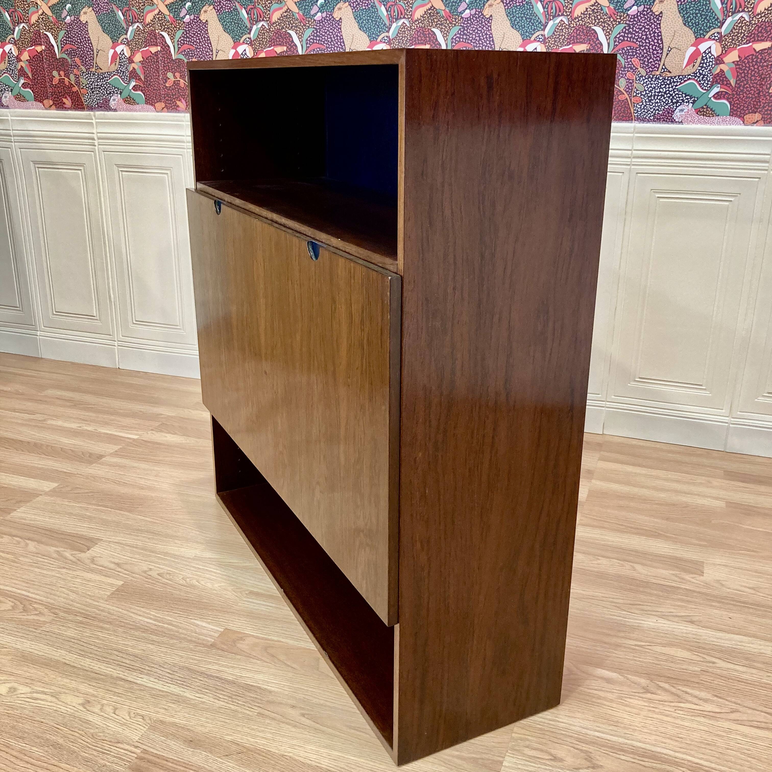 Bureau palissandre mural suspendu design scandinave 1950.
