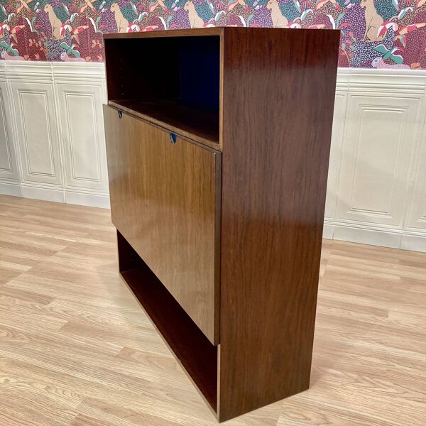 Bureau palissandre mural suspendu design scandinave 1950.