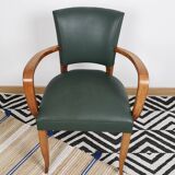 Bridge armchair in green moleskin