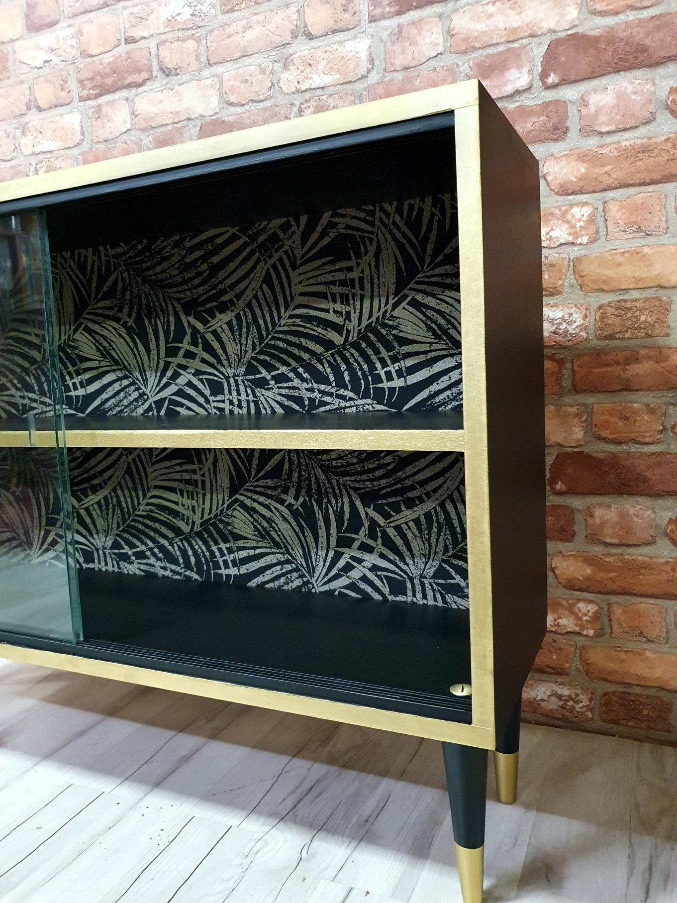 Display case, 1970s Poland, renovated. Black and gold.