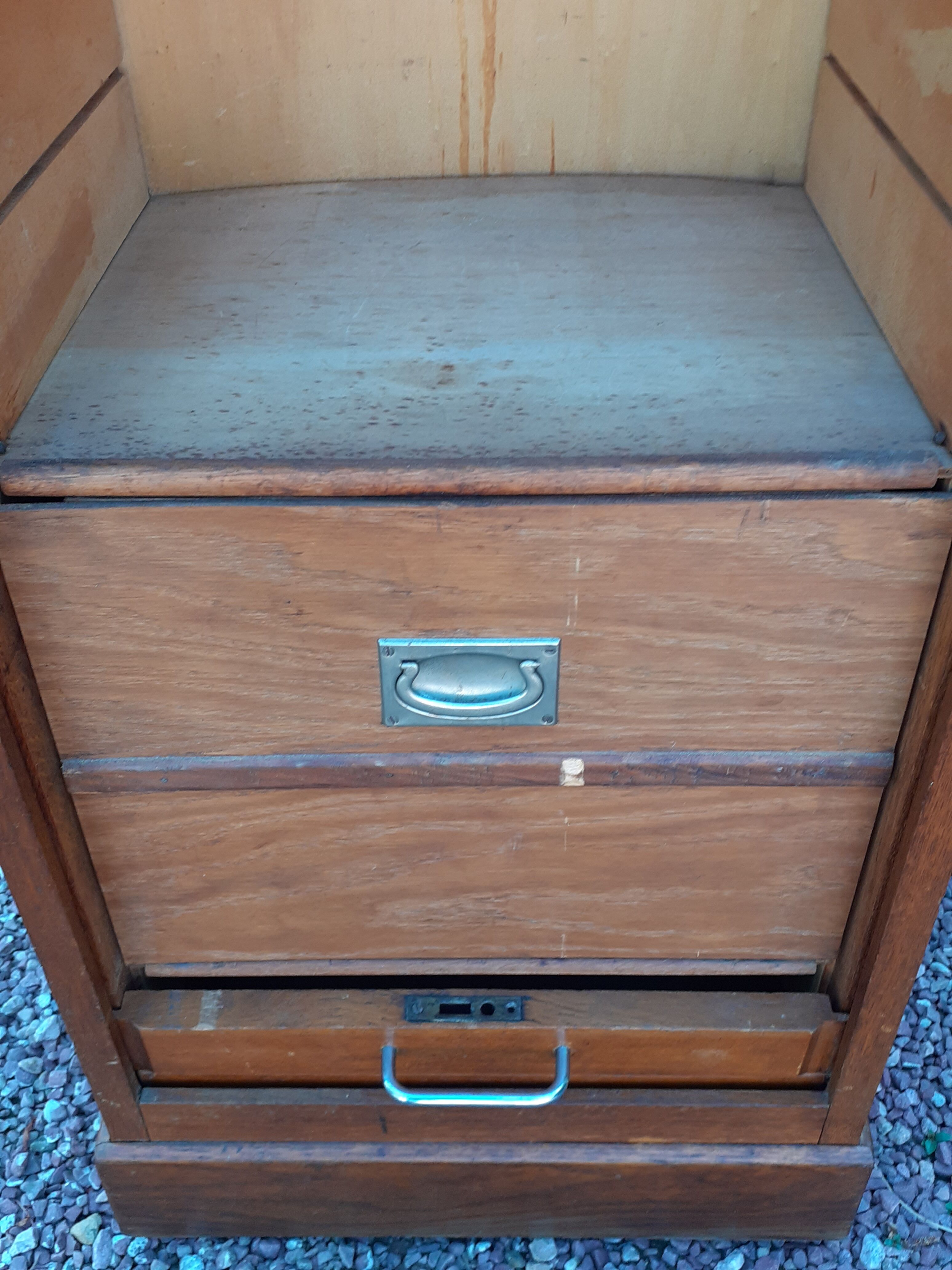 Storage cabinet locker with old wooden curtain