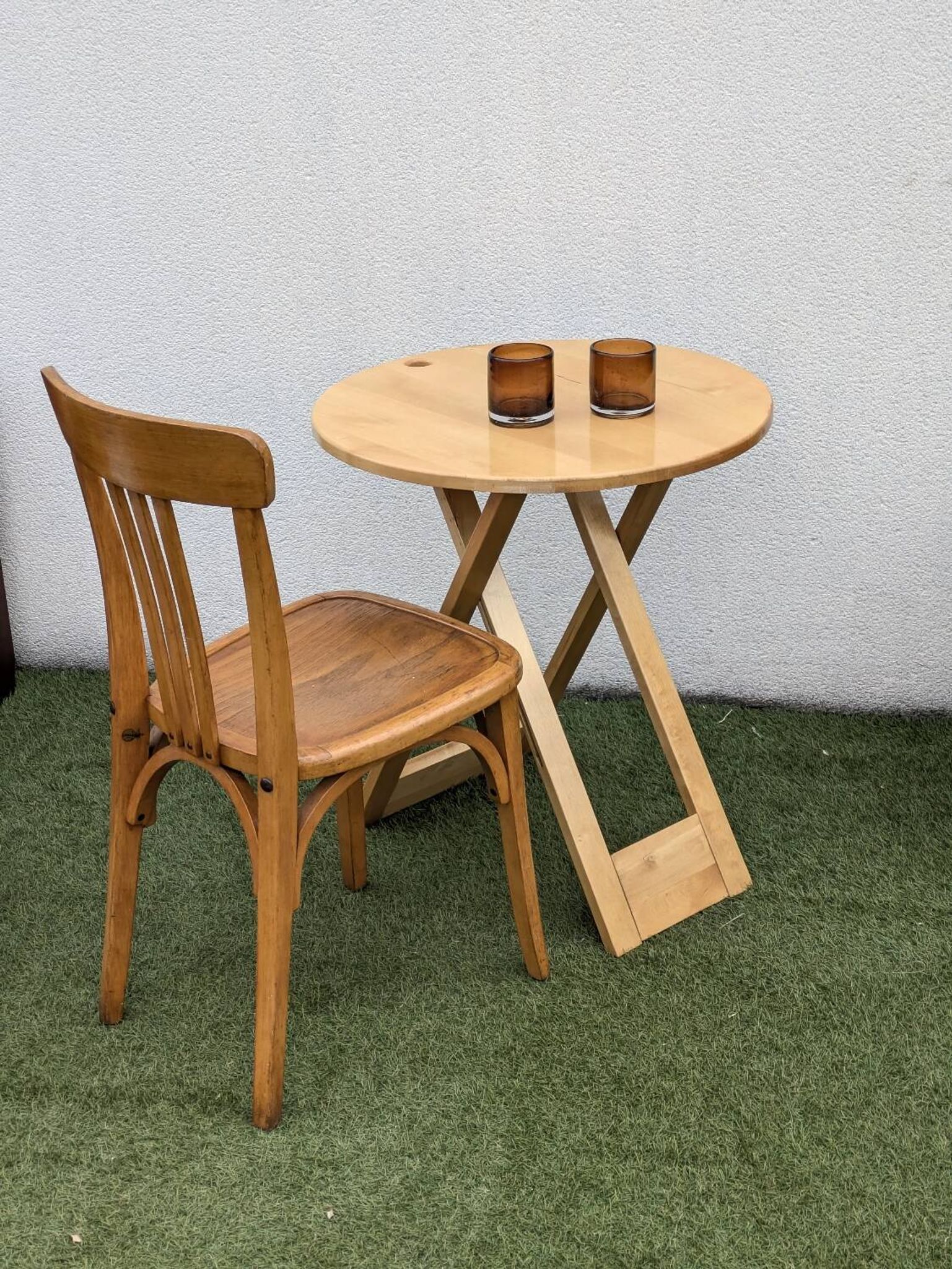 Table pliante design “Suzy” Adrian Reed bois blond vintage 80