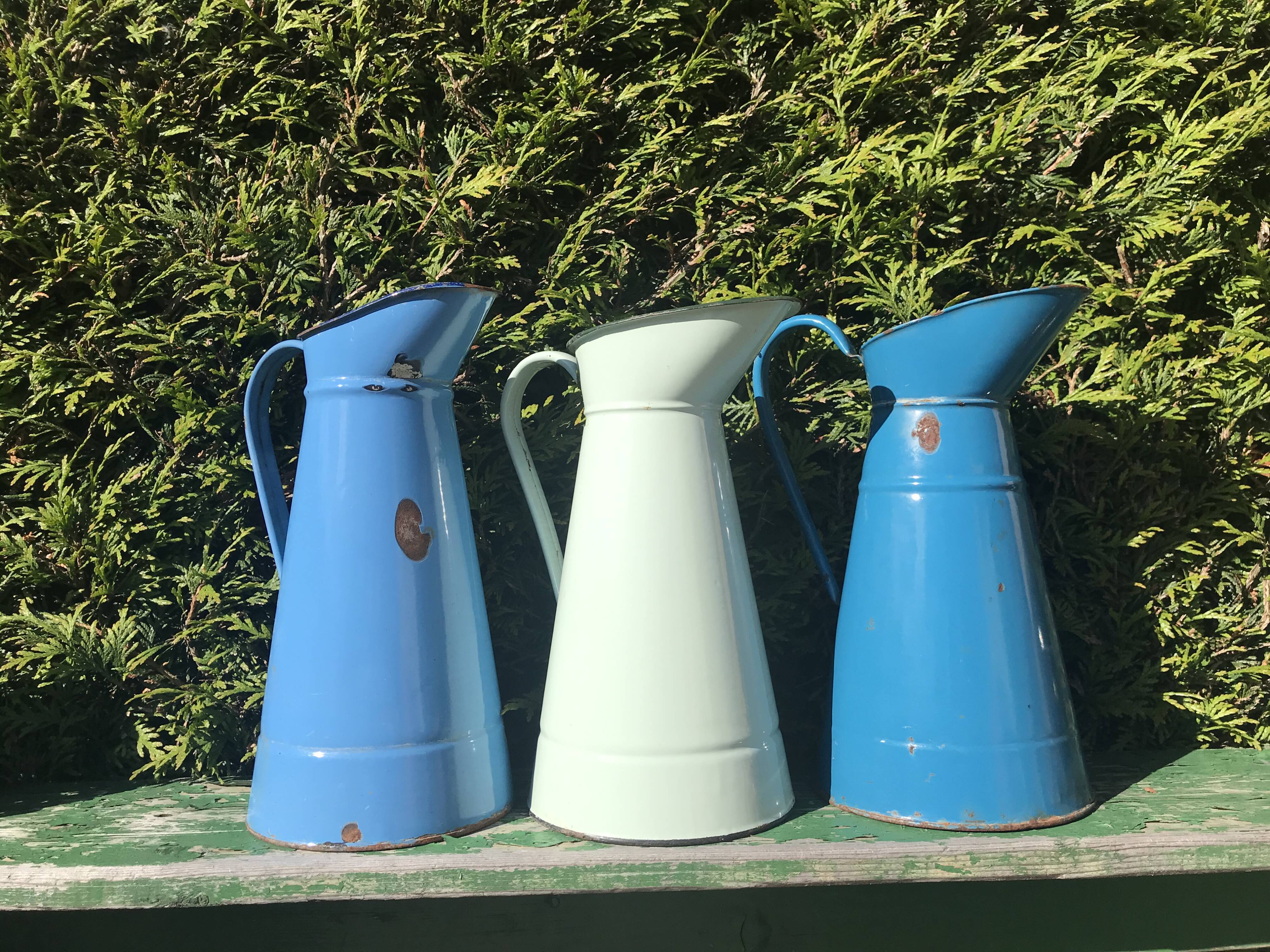 Old blue enamelled broc