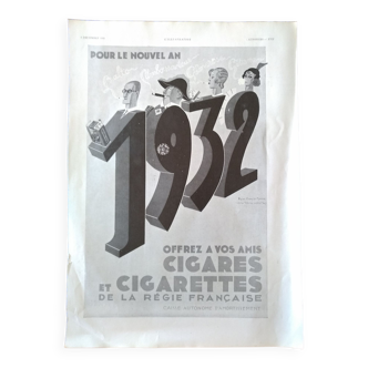 une publicité papier d'époque  cigares cigarettes publicité d'époque pour le nouvel an 1932