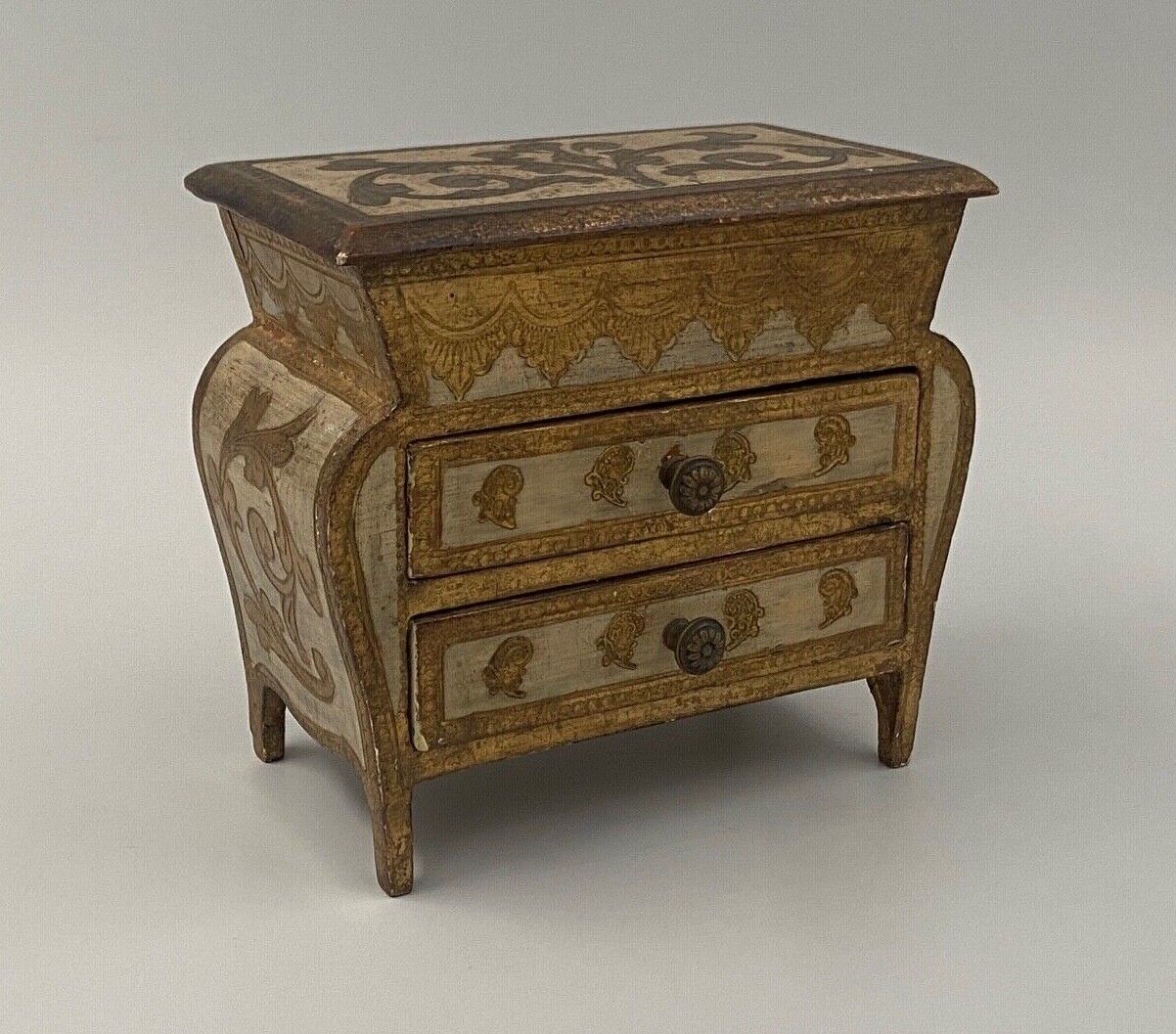 Miniature chest of drawers gilded wooden poupee furniture jewelry mid xxe italian