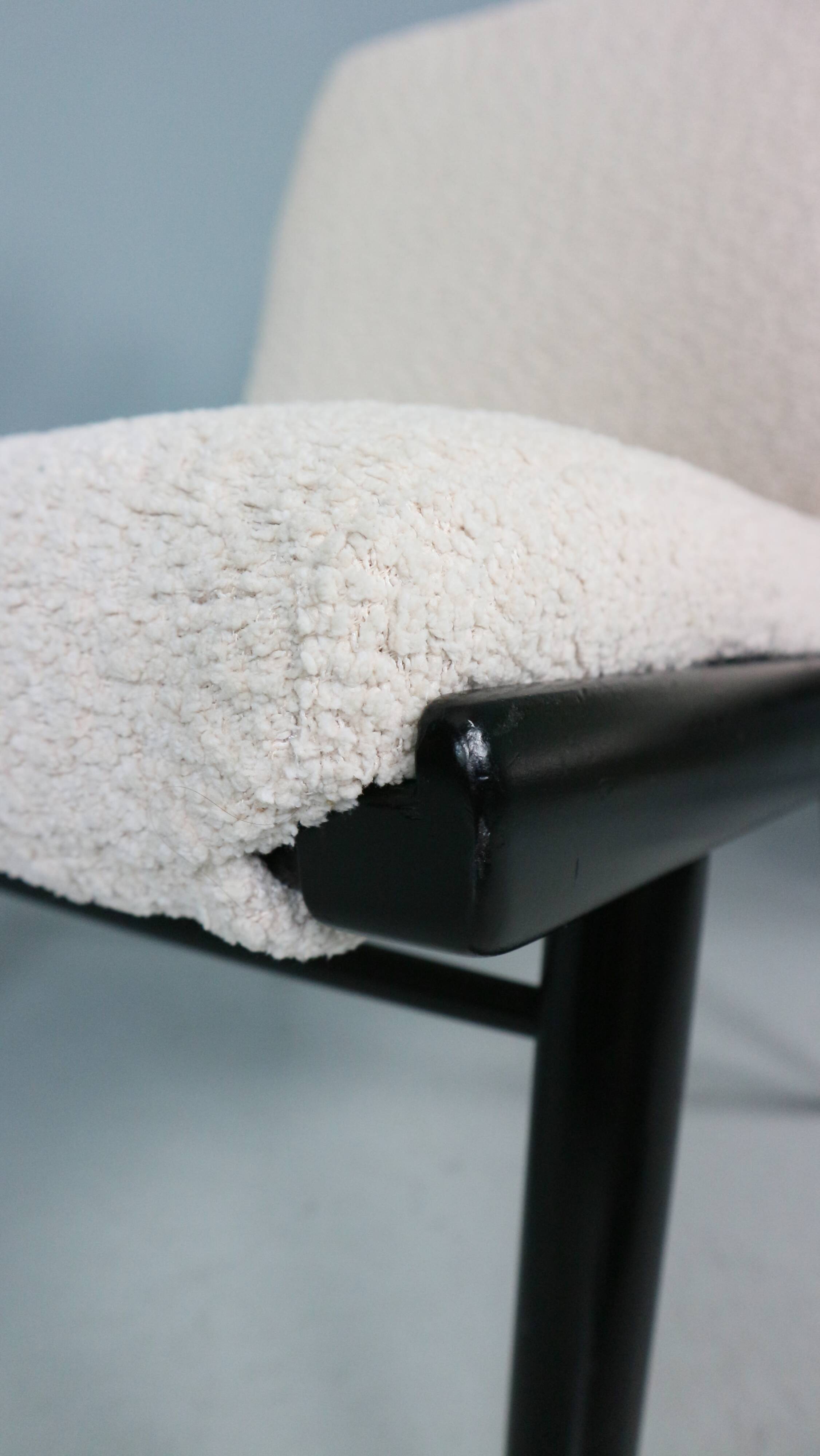 2x 'boomerang' h. mitzlaff, e. schmidt for soloform, bouclé lounge chairs, 1953