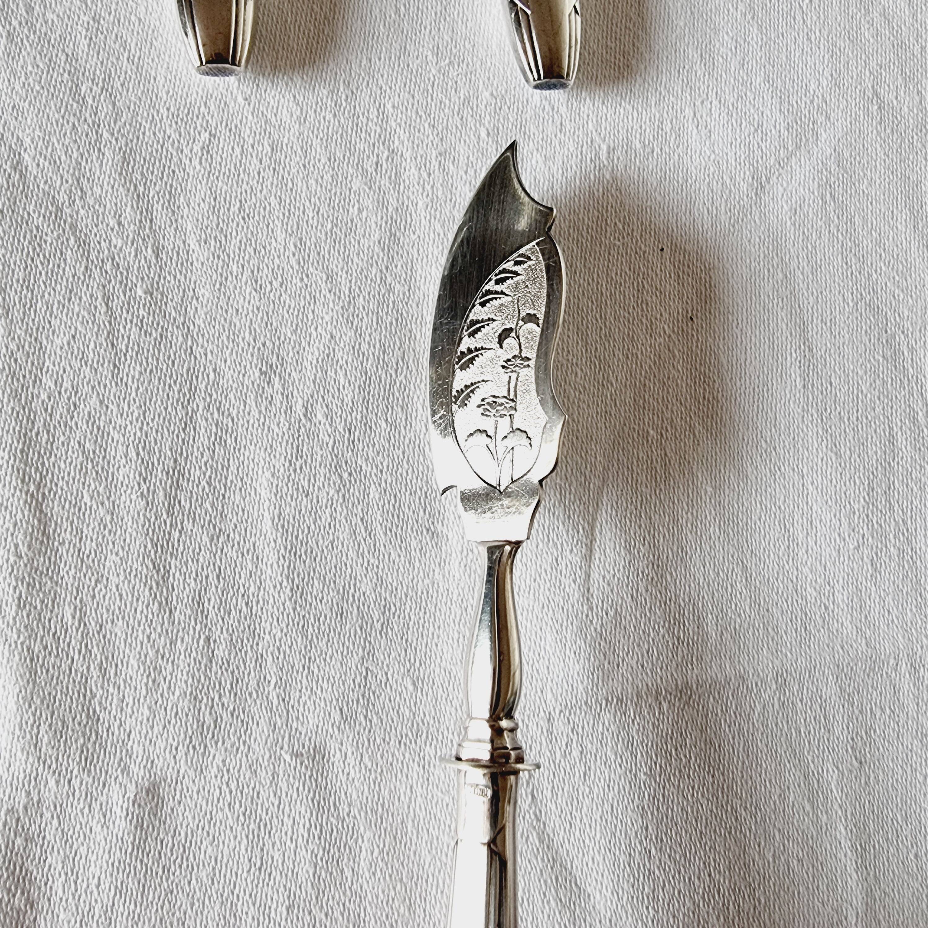 4 Art Deco Cubiertos to serve Postres or Frutas de Metal Plata de Principios S.XX