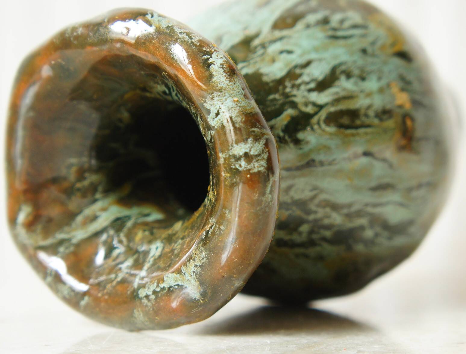 Small clay ceramic vase with glazes signed Sandrine, 2007