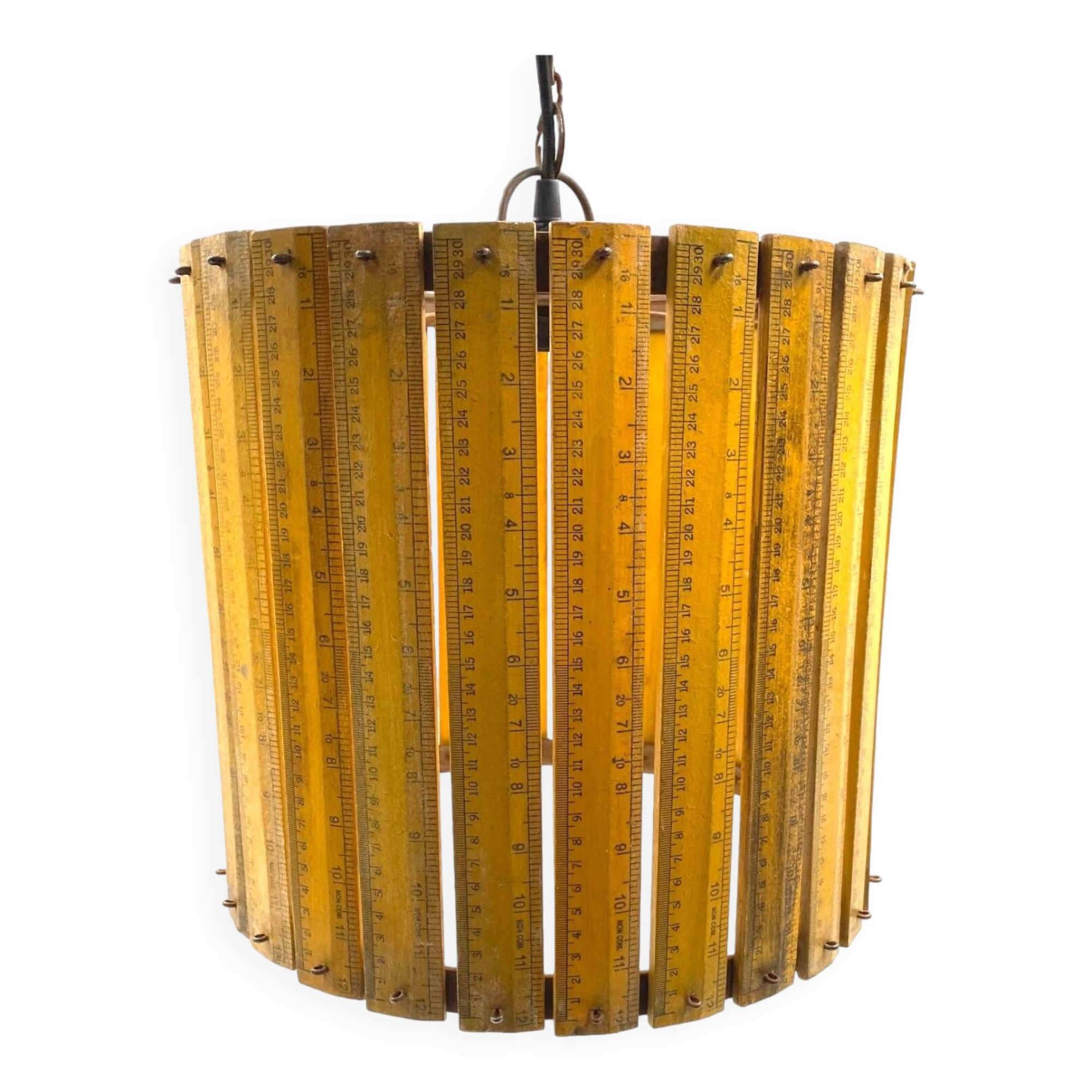 Modern artisanal rulers shaped ceiling lamp, France 1960s