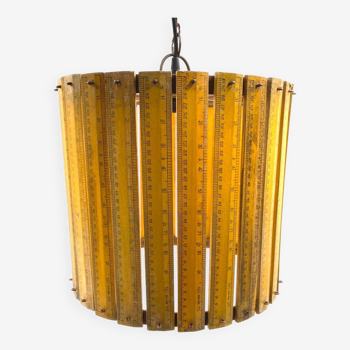 Modern artisanal rulers shaped ceiling lamp, France 1960s