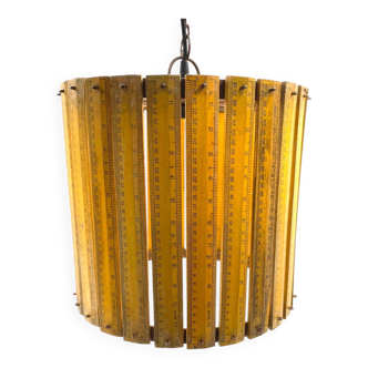 Modern artisanal rulers shaped ceiling lamp, France 1960s