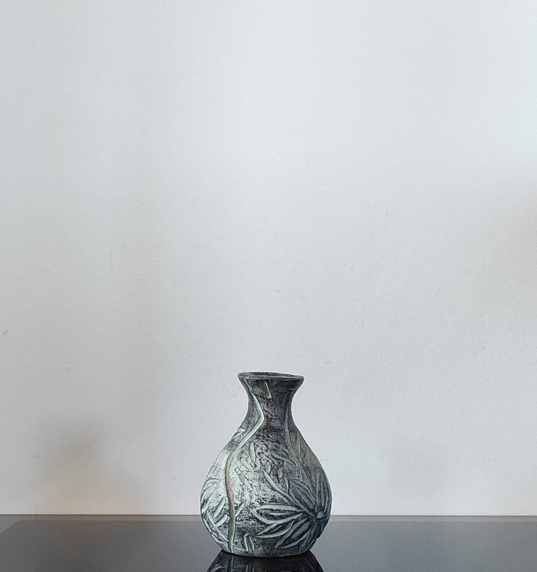 Vintage engraved ceramic soliflore vase
