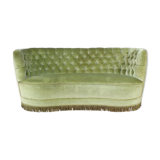 1940s Danish Curved Green Buttoned Sofa