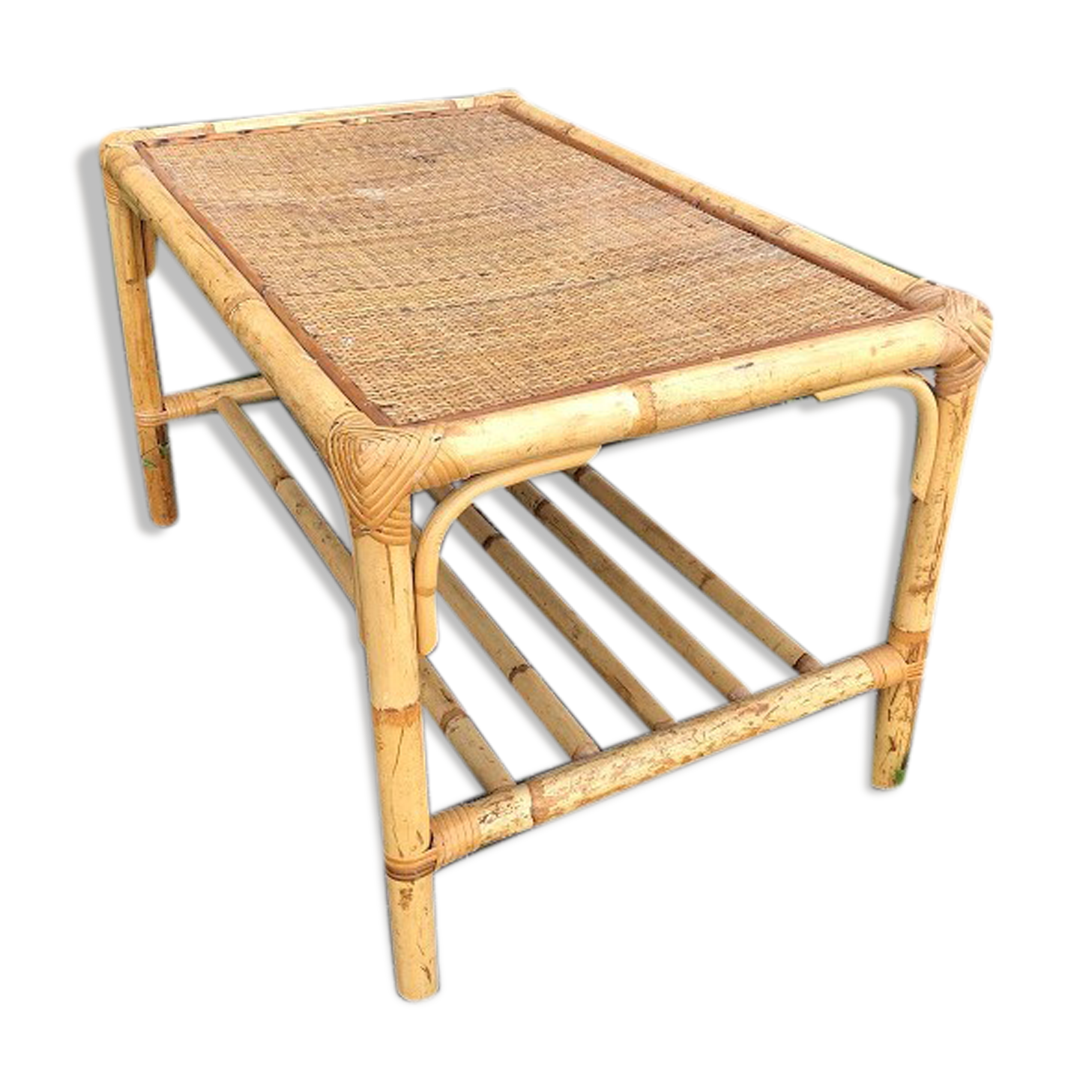Vintage coffee table in bamboo and rattan