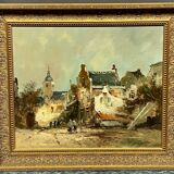 P. van Dinteren "Old Town". Oil on wood panel.