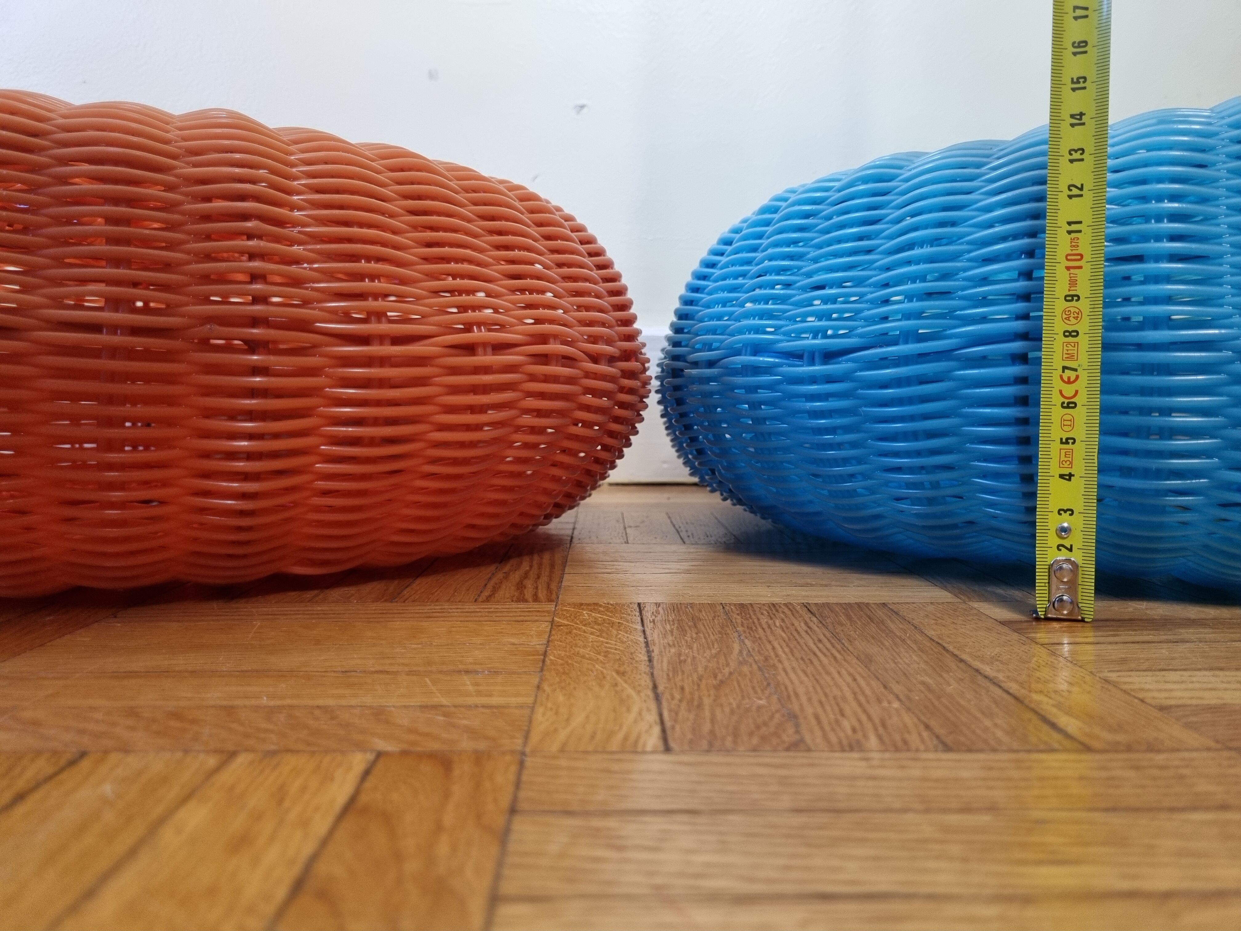 Pair of vintage blue and orange Ikea poufs, 80s