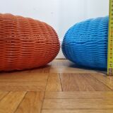 Pair of vintage blue and orange Ikea poufs, 80s