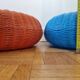 Pair of vintage blue and orange Ikea poufs, 80s