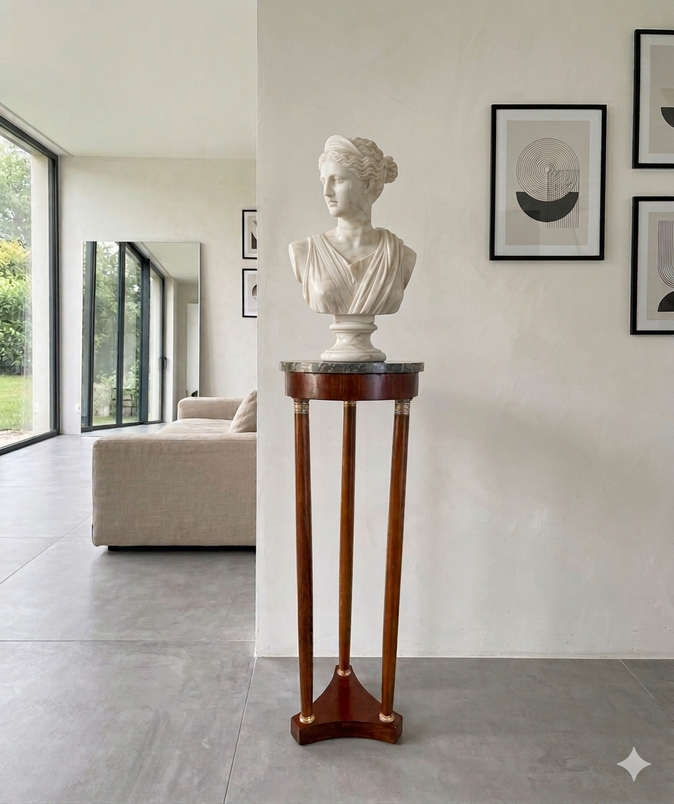 Athenian pedestal in mahogany and marble, Empire style, early 20th century.