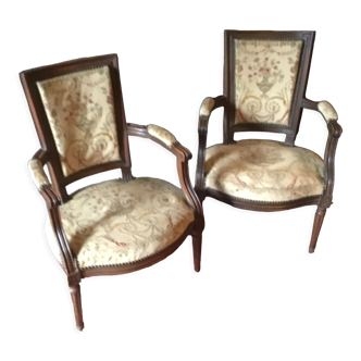 Pair of convertible armchairs Louis XVI, XIXth century style