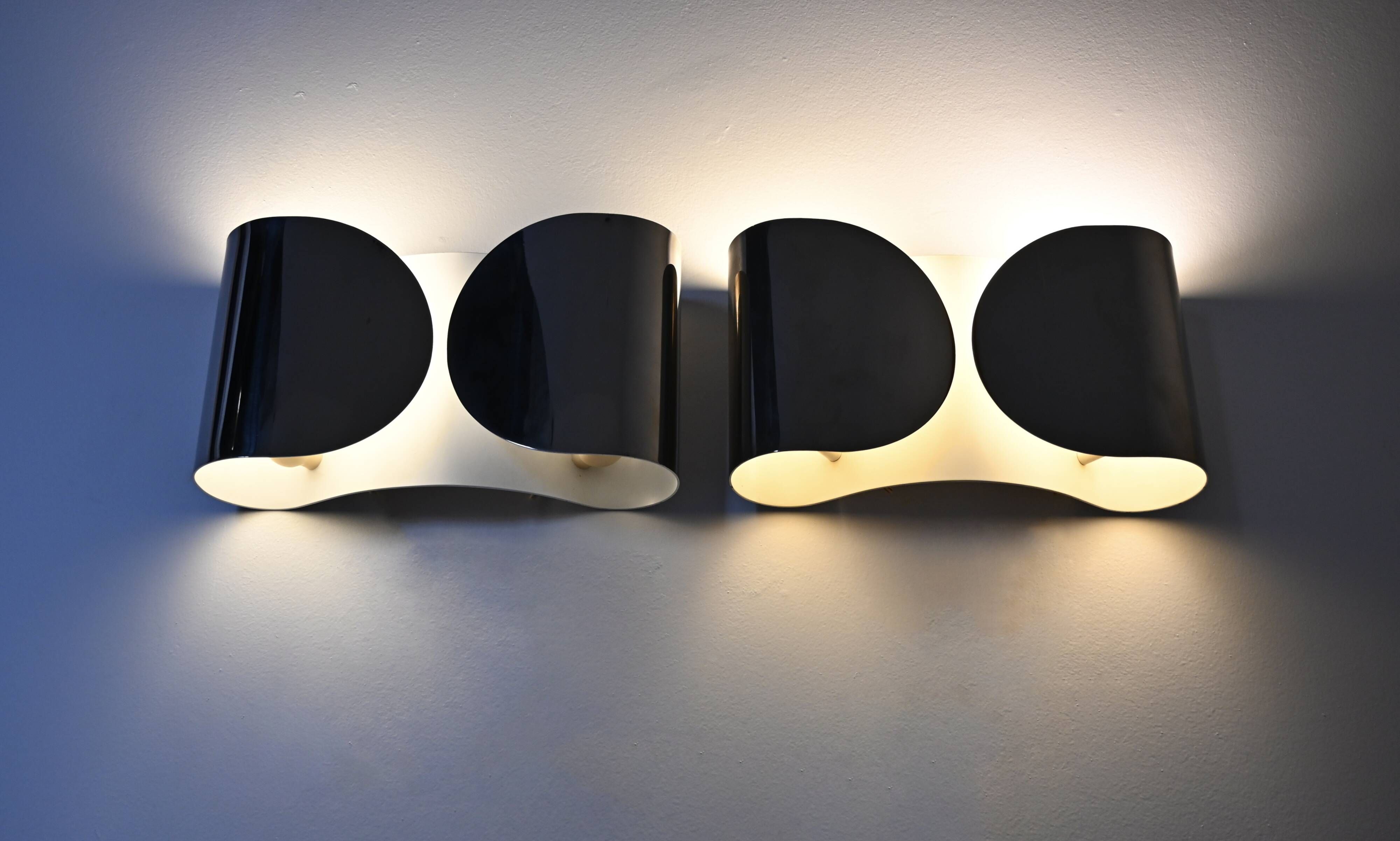 Pair of Chrome Foglio Wall Lights by Tobia & Afra Scarpa for Flos, 1960s