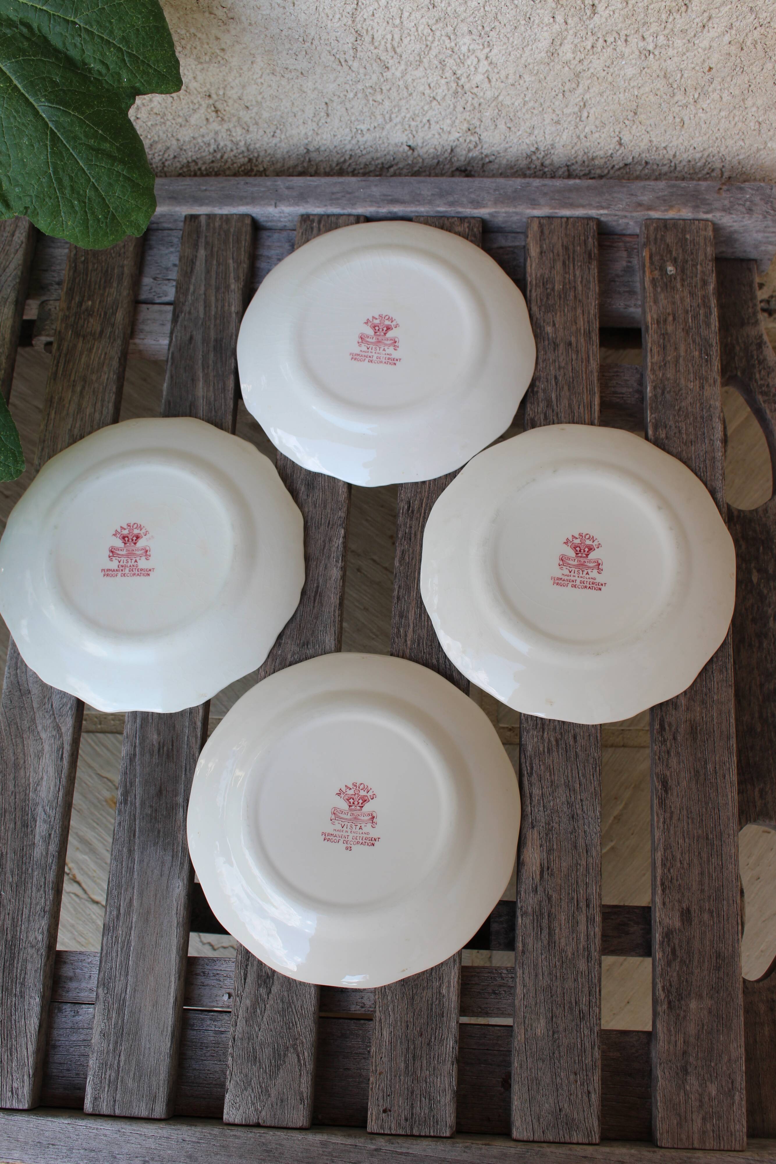 Lot de 4 assiettes à dessert anciennes en porcelaine anglaise "Mason's"