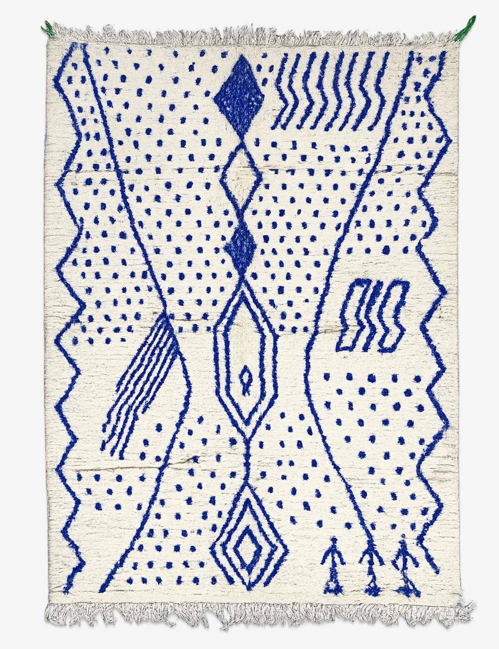 Tapis Azilal Bleu et Blanc - 300 x 193 cm